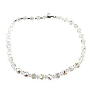 Vintage 1950s Aurora Borealis Crystal Glass Beaded Retro Brass 16” Necklace